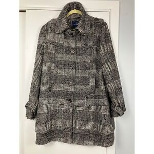 Green With Envy Women's XL Plaid Tweed Blazer Coat Button Up Outerwear